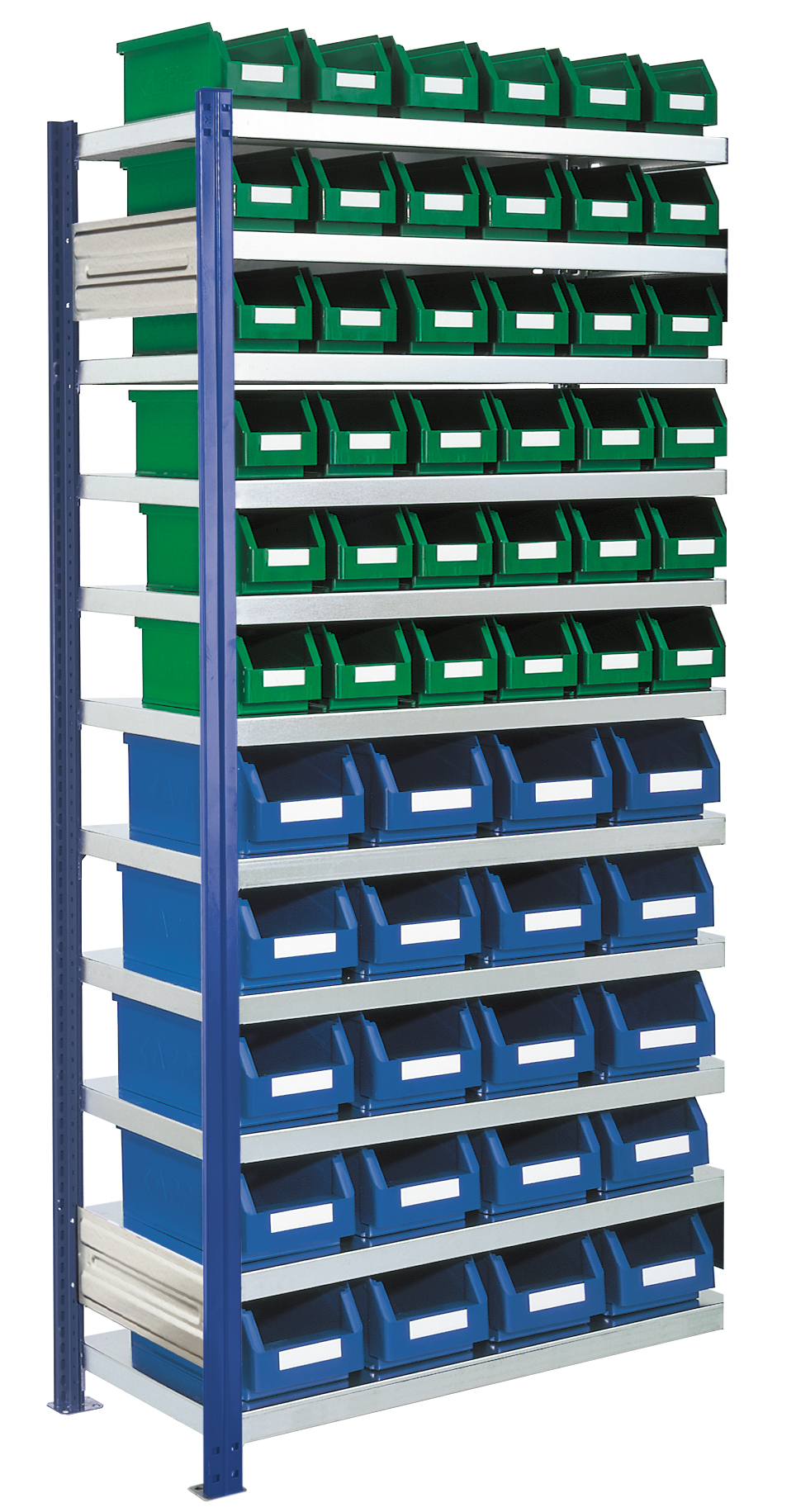 Bild von Sichtlagerkästen-Anbauregal, Modell 14, Profile RAL 5010 enzianblau