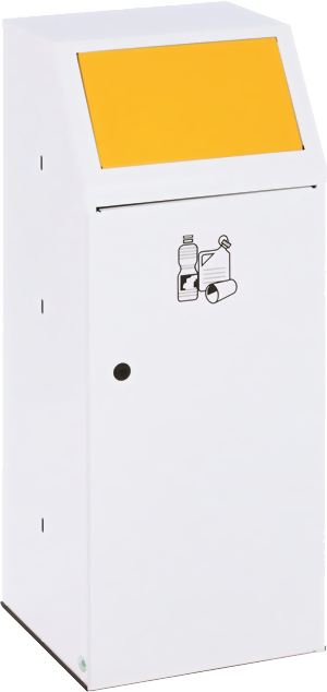Bild von Wertstoffsammler Typ WSG 69, Korpus weiss (9016), Klappe gelb (1023), für 110 Liter Säcke