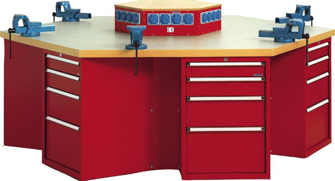 Bild von Gruppenwerkbank mit 6 x Schubladenschrank 576x610x800 mm BxTxH