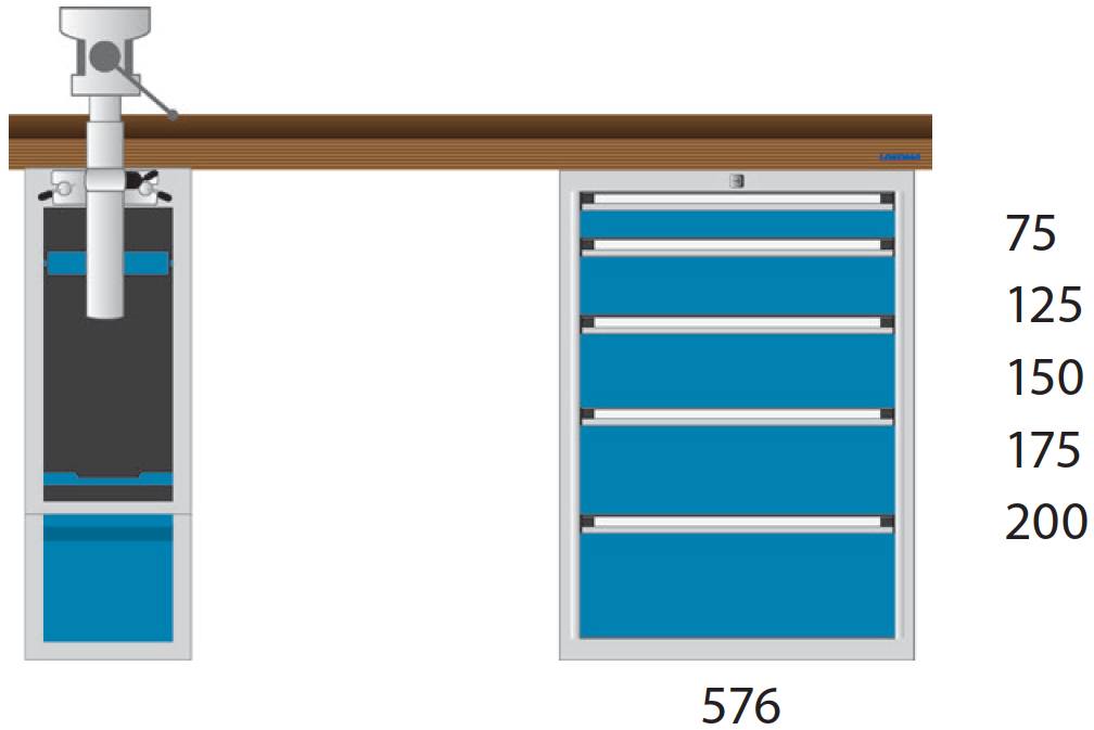 Bild von Werkbank 1500x700x850 mm LxTxH mit Schubladenschrank