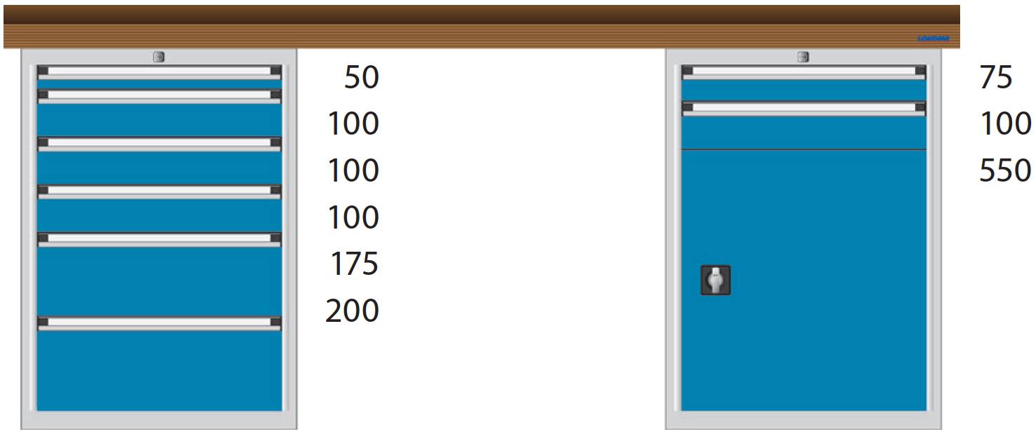 Bild von Werkbank 2000x700x850 mm LxTxH mit Schubladenschränken