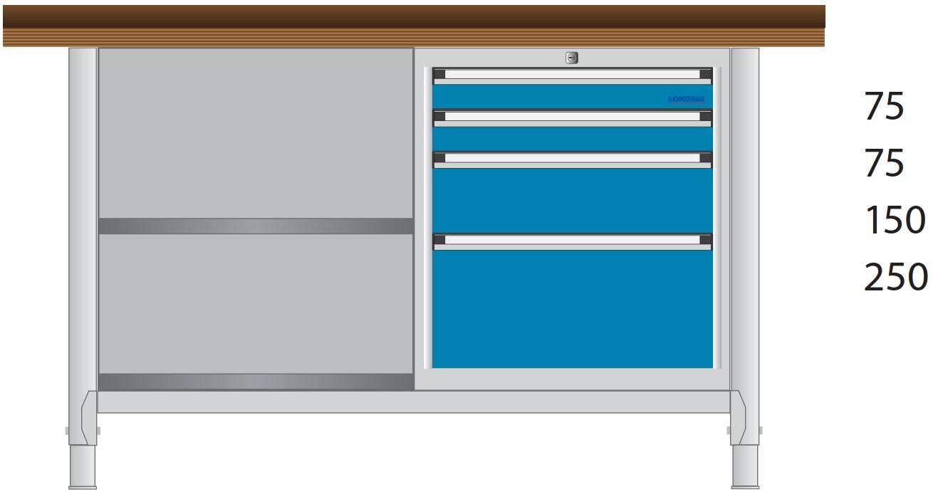 Bild von Werkbank 1500x700x850 mm LxTxH mit Schubladenschrank