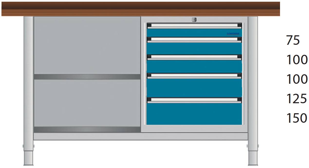 Bild von Werkbank 1500x700x850 mm LxTxH mit Schubladenschrank