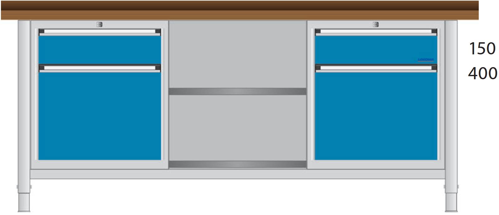 Bild von Werkbank 2000x700x850 mm LxTxH mit Schubladenschränken