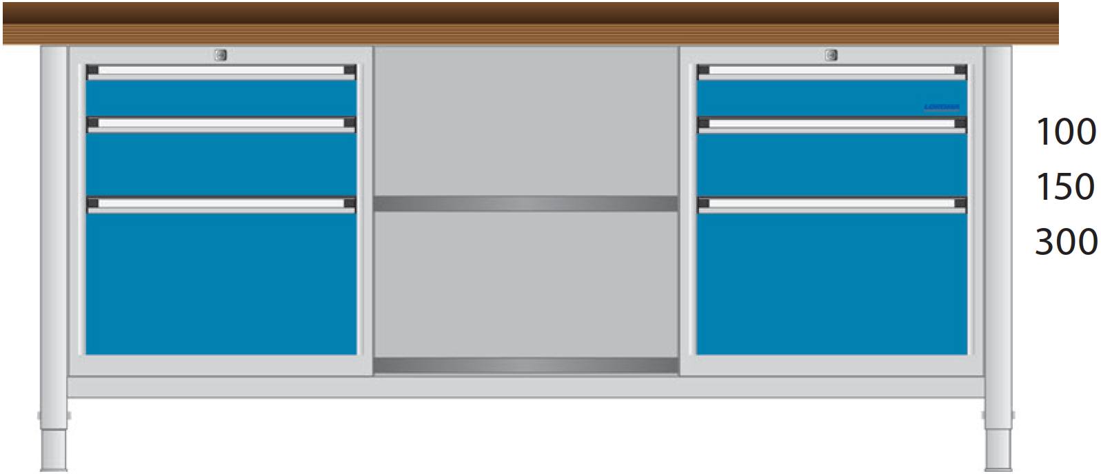 Bild von Werkbank 2000x700x850 mm LxTxH mit Schubladenschränken