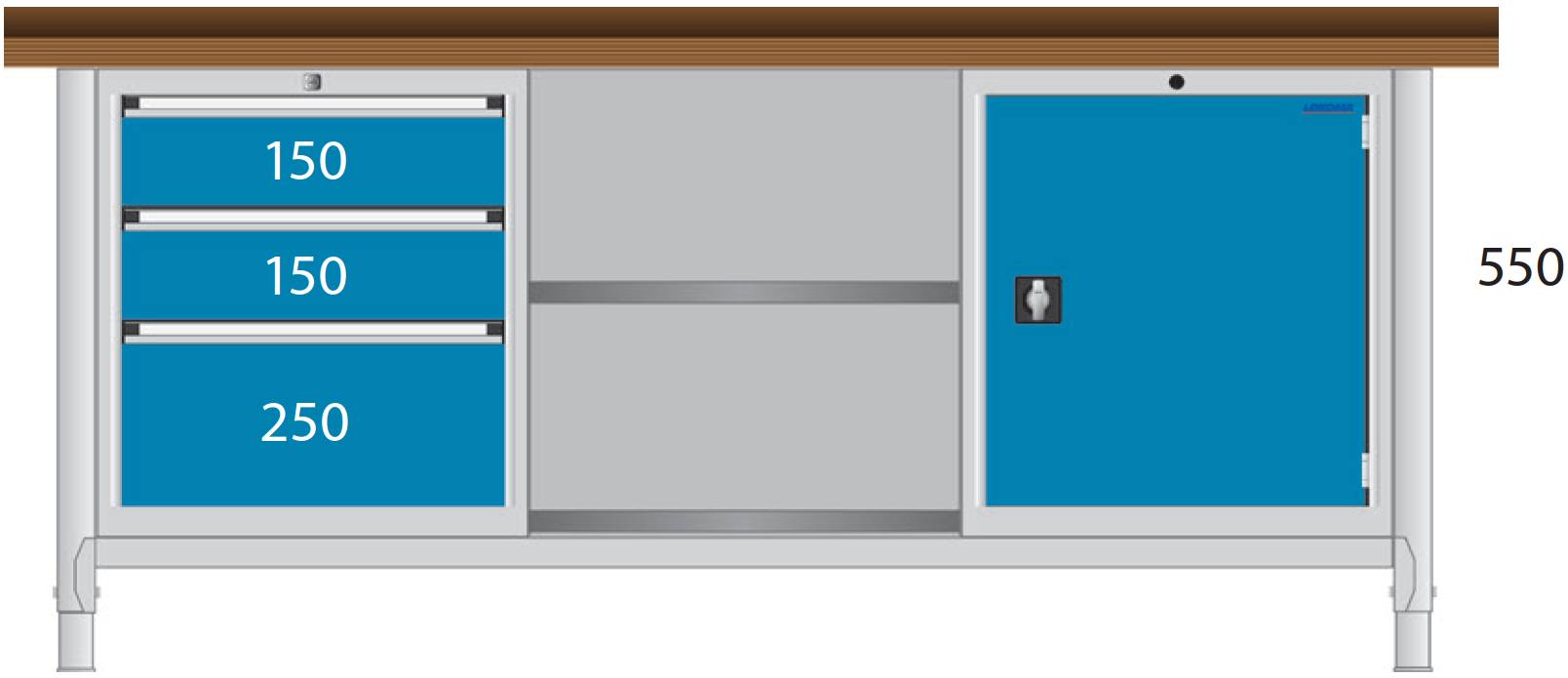 Bild von Werkbank 2000x700x850 mm LxTxH mit Schubladenschränken