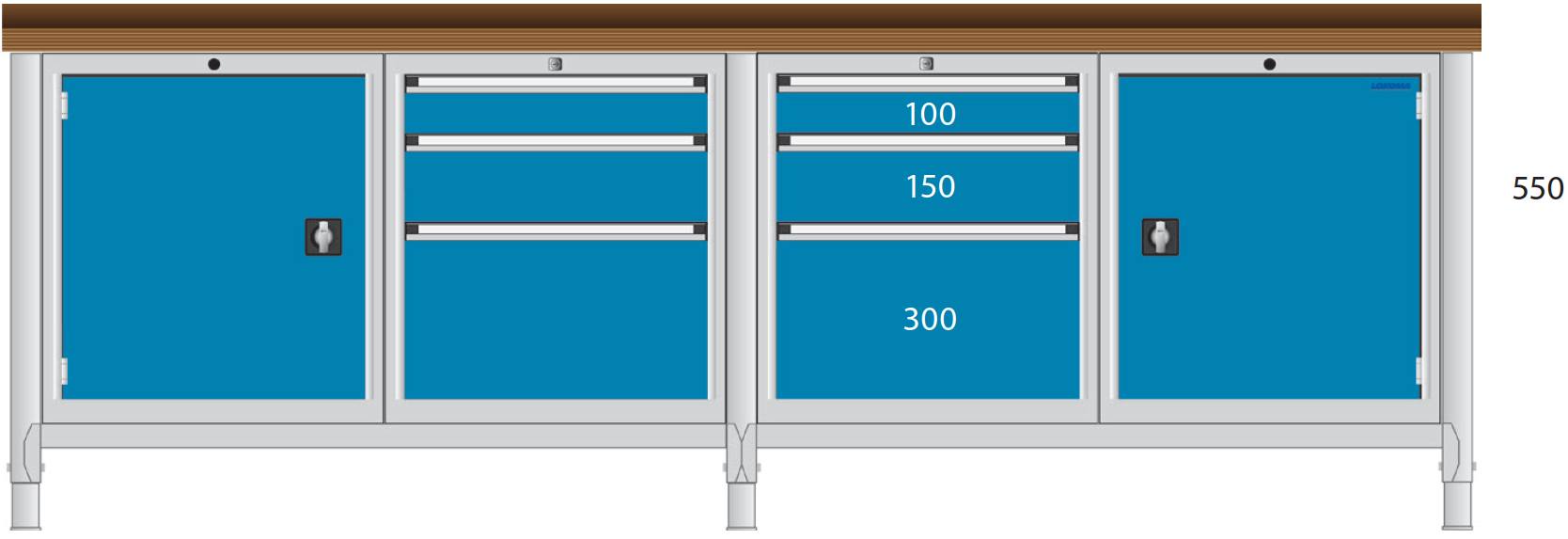 Bild von Werkbank 2500x700x850 mm LxTxH mit Schubladenschränken