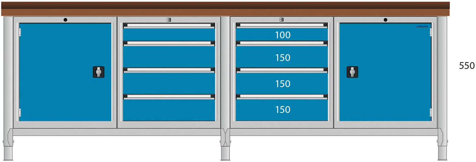 Bild von Werkbank 2500x700x850 mm LxTxH mit Schubladenschränken