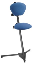 Bild von Stehhilfe mit Sitzfläche Stoff blau, Sitz- und Rückenlehne einstellbar, Gestellfarbe RAL 9005 tiefschwarz