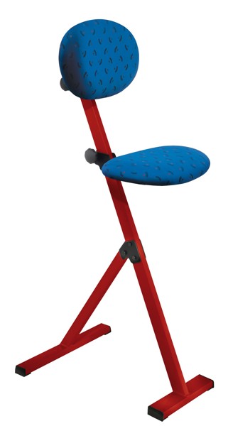 Bild von Stehhilfe mit Sitzfläche Stoff dunkelblau, höhenverstellbar, Gestellfarbe RAL 3020 verkehrsrot