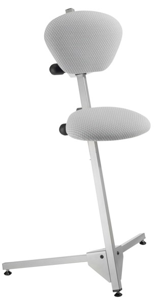 Bild von Stehhilfe mit Sitzfläche Stoff hellgrau, Sitz- und Rückenlehne einstellbar, Gestellfarbe RAL 9007 aluminiumgrau