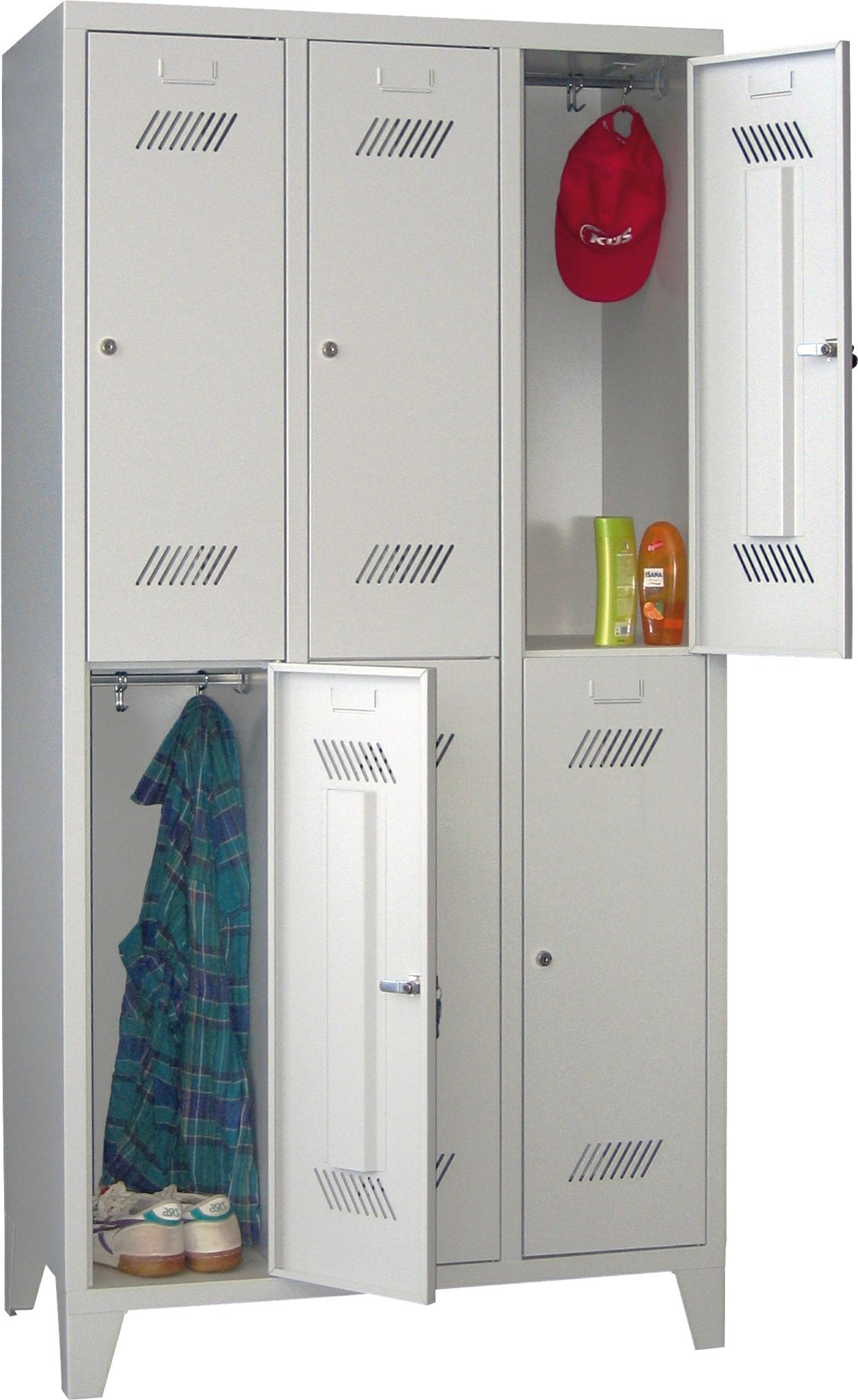 Bild von Garderobenschrank 3 Abteile mit je 300 mm 2 Fächer übereinaner, Total 6 Fächer, mit Füssen