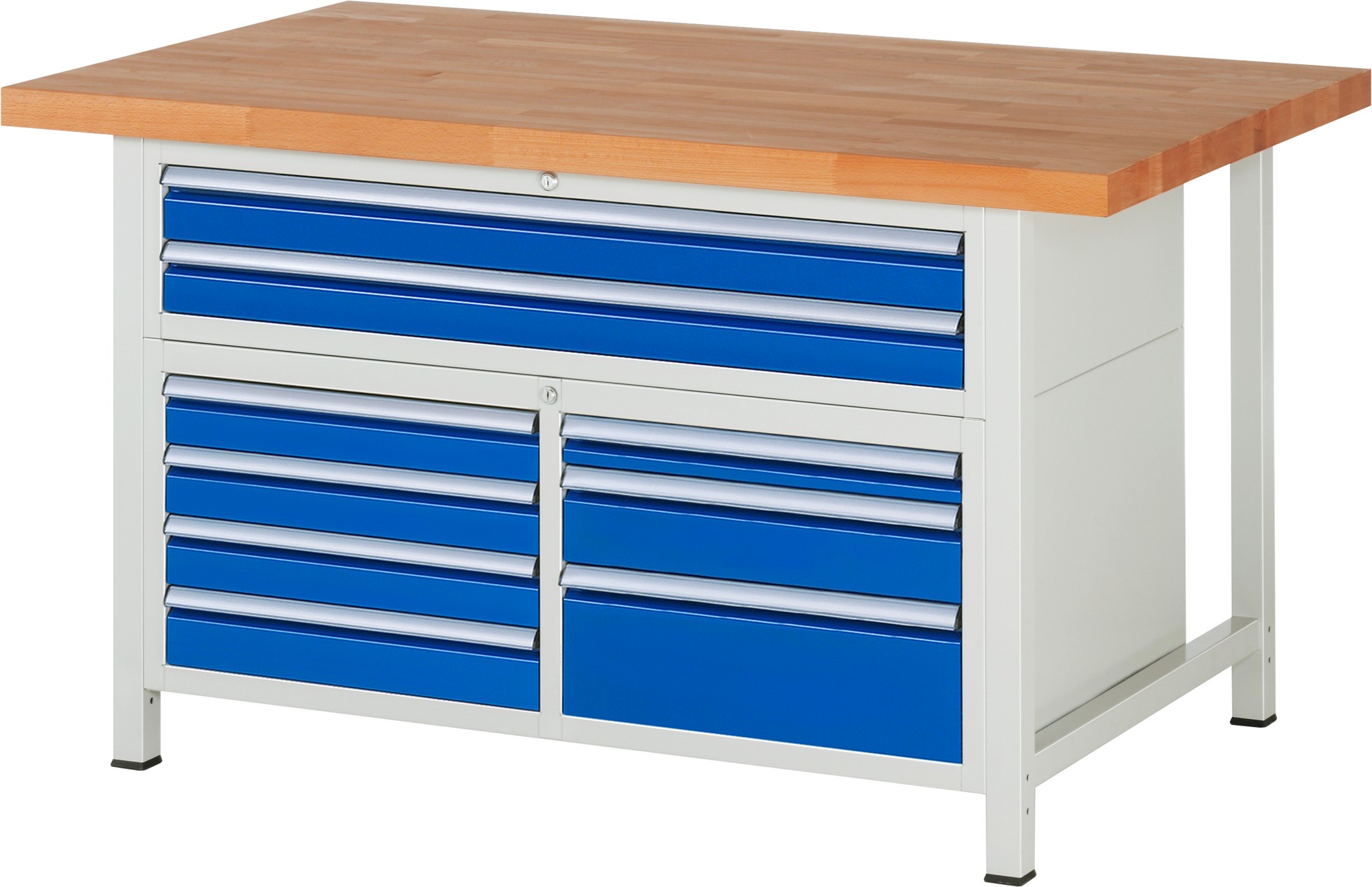 Bild von Werkbank Modell 8923, B 1500xT 900xH 840-1040mm, Buche-Massiv-Platte 40mm