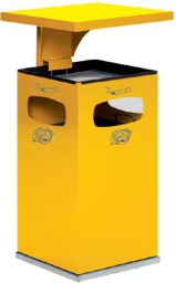 Bild von Abfallbehälter/Ascher gelb RAL 1023, Modell B32 mit Dach