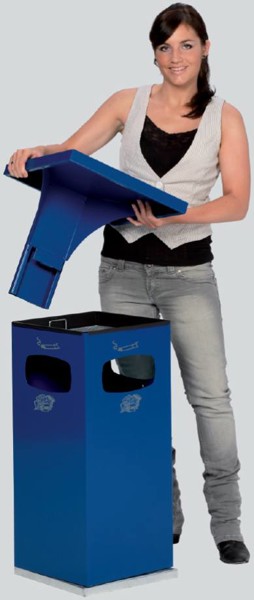 Bild von Abfallbehälter/Ascher enzianblau RAL 5010, Modell B42 mit Dach