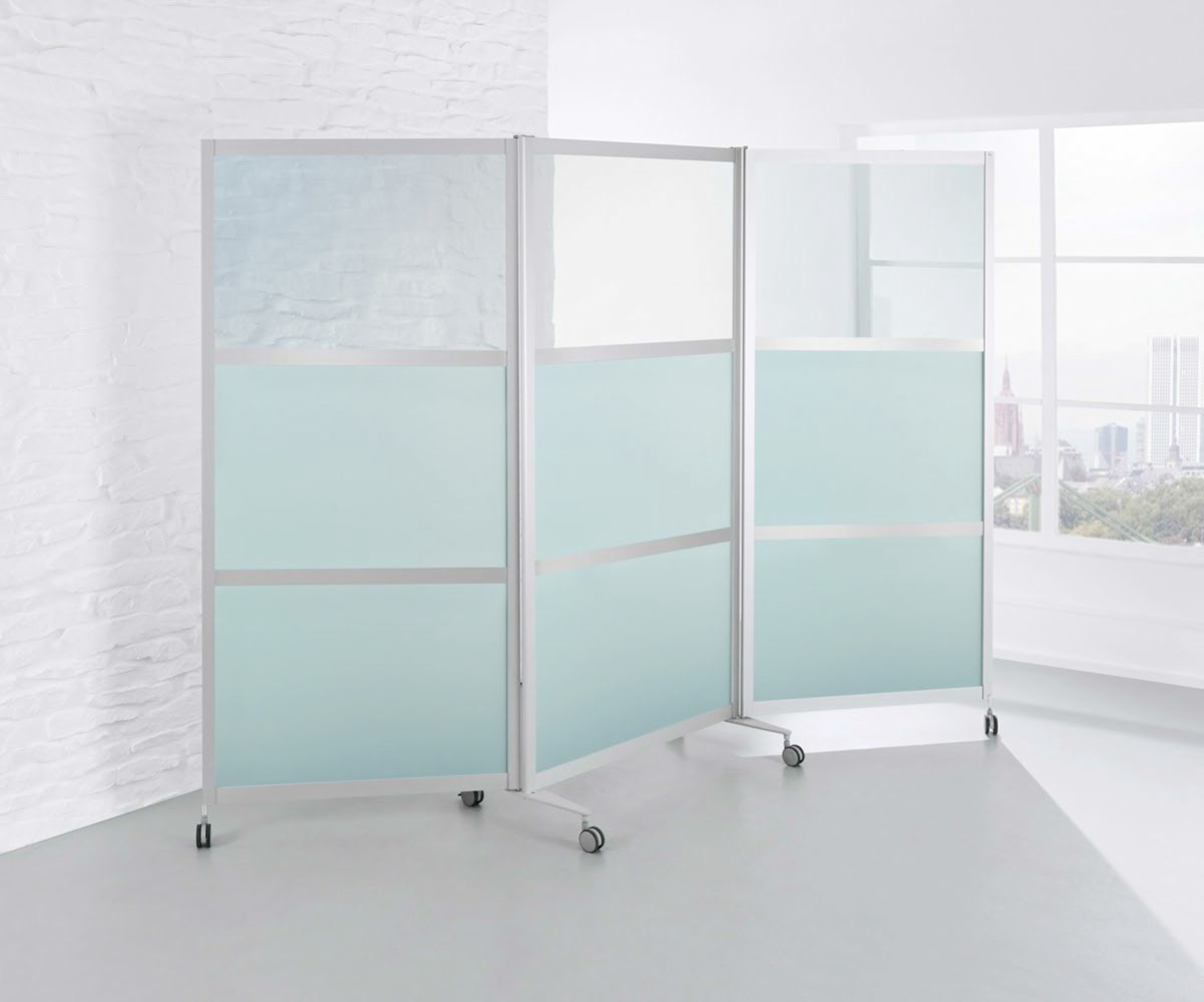 Bild von Mobile Faltstellwand B1, fahrbar, 2/3 ESG-Glas Satiniert / 1/3 ESG-Klarglas