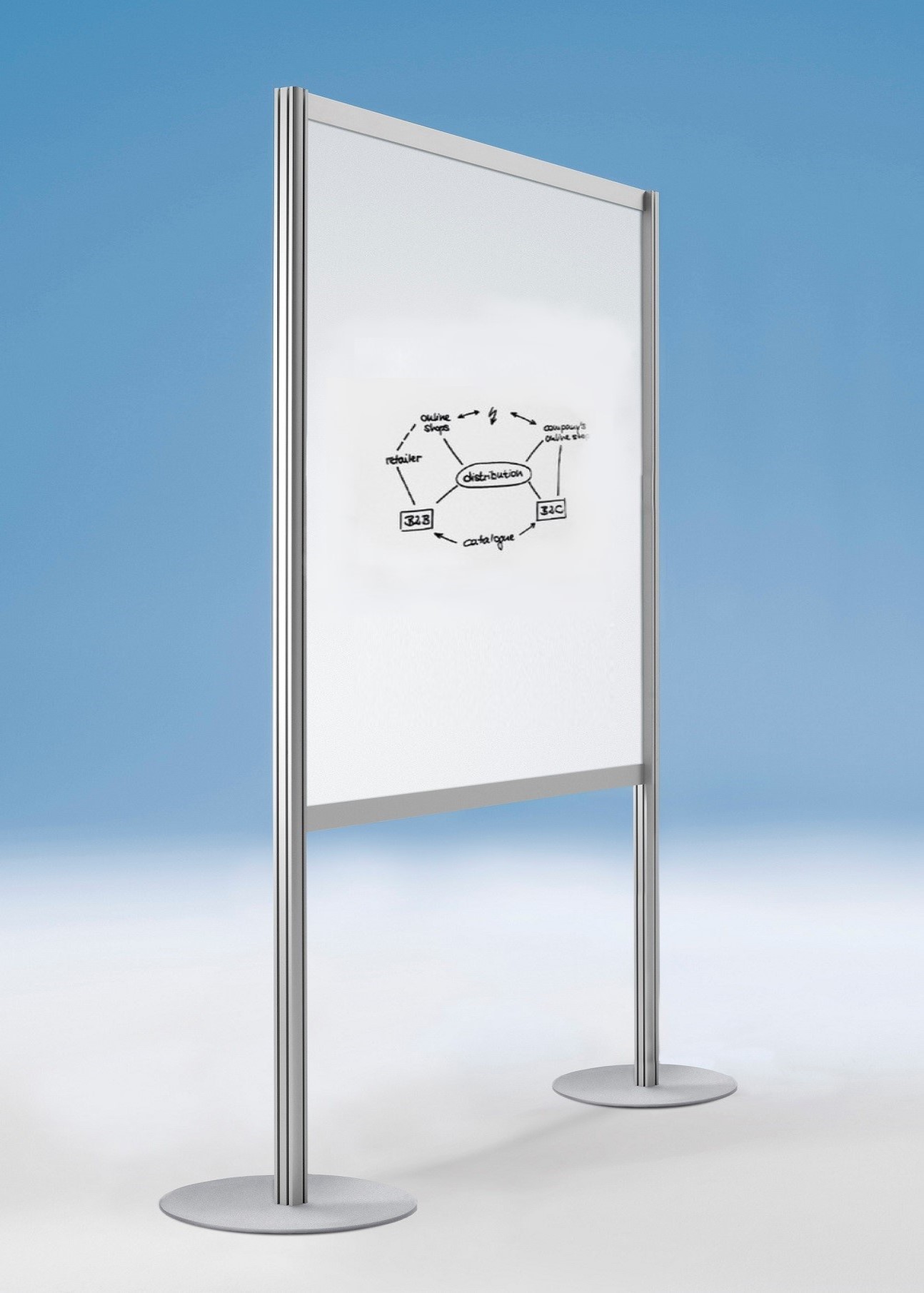 Bild von Freistehendes Tafelmodul m. Fußplatten Ø 350, Whiteboardtafel weiss, 1000x40(350)x1900(1280)mm (B/T/H)