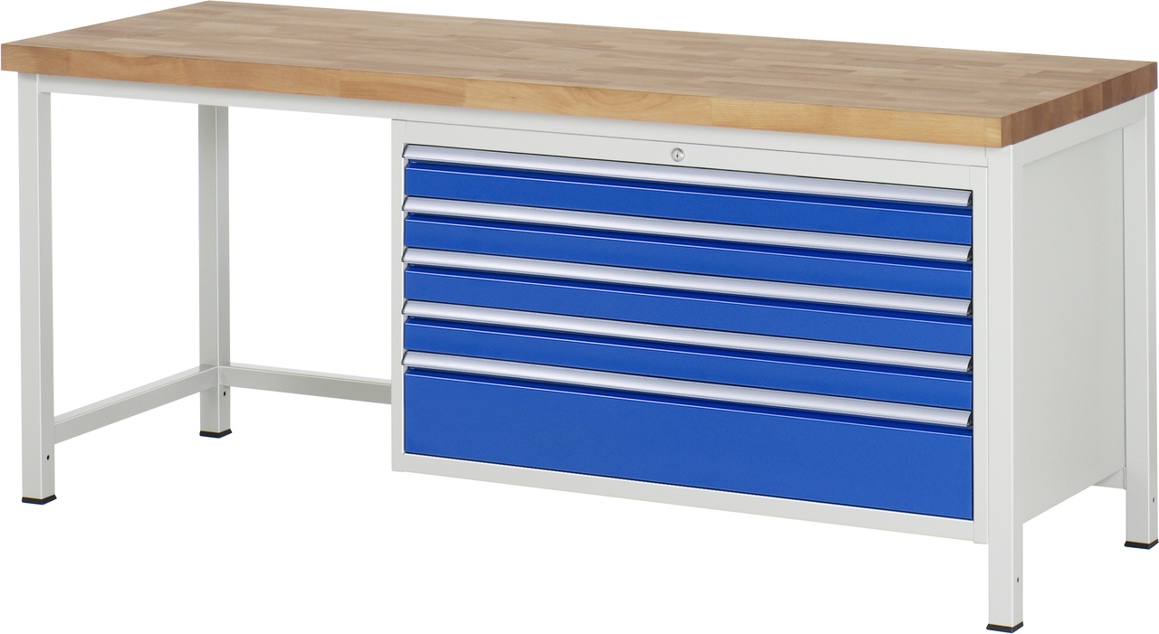 Bild von Werkbank Modell 8368, B 2000xT 700xH 840-1040mm, Buche-Massiv-Platte 40mm
