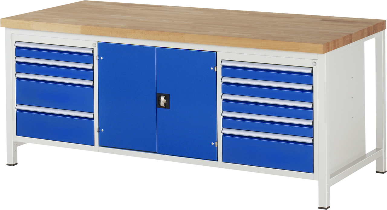 Bild von Werkbank Modell 8908, B 2000xT 900xH 840-1040mm, Buche-Massiv-Platte 40mm