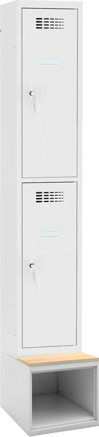 Bild von Garderobenschrank auf Schuhfach mit Sitzbank, 1 Abteil mit 2 Fächern mit 300 mm Abteilbreite