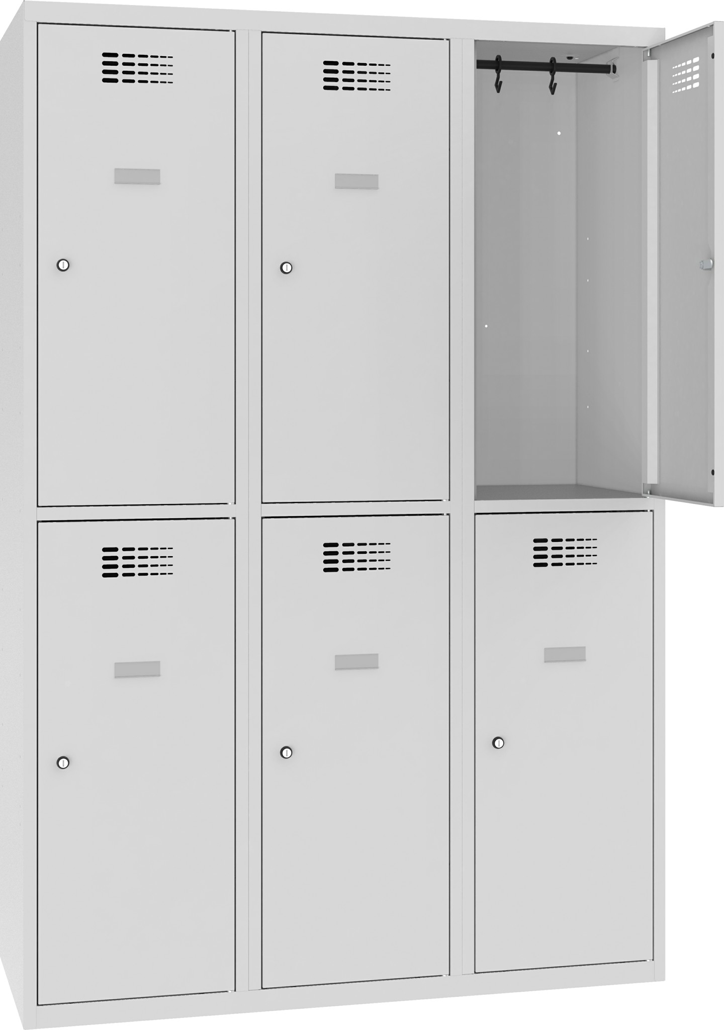 Bild von Garderobenschrank, Breite 1200 mm 3 Abteile mit  2 Fächer übereinander, Total 6 Fächer, SUS 432 W