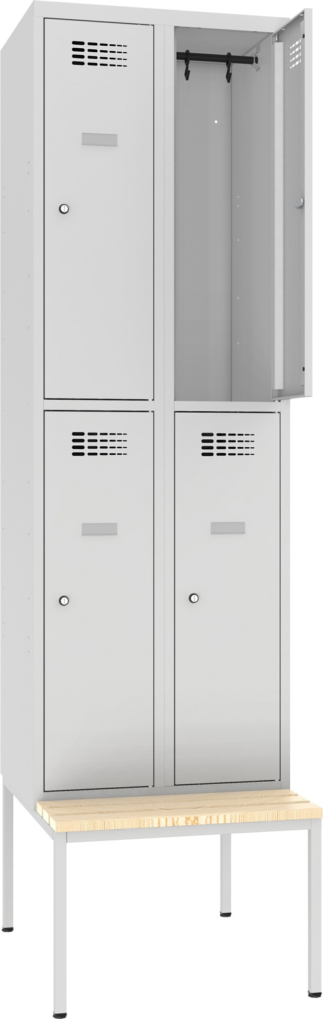 Bild von Garderobenschrank Breite 600 mm, 2 Abteile auf untergebauter Sitzbank