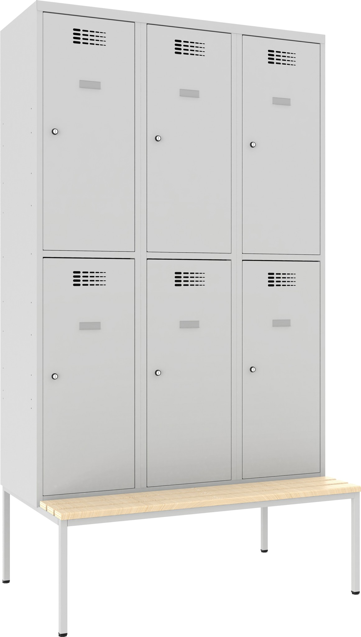 Bild von Garderobenschrank Breite 1200 mm, 3 Abteile auf untergebauter Sitzbank