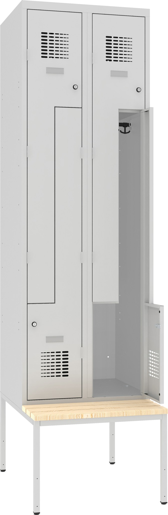 Bild von Z-Garderobenschrank untergebaute Sitzbank