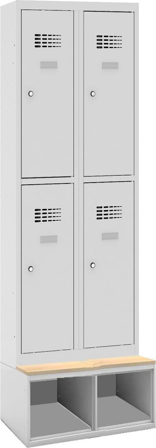 Bild von Garderobenschrank auf Schuhfach mit Sitzbank, 2 Abteile mit 4 Fächern mit 300 mm Abteilbreite
