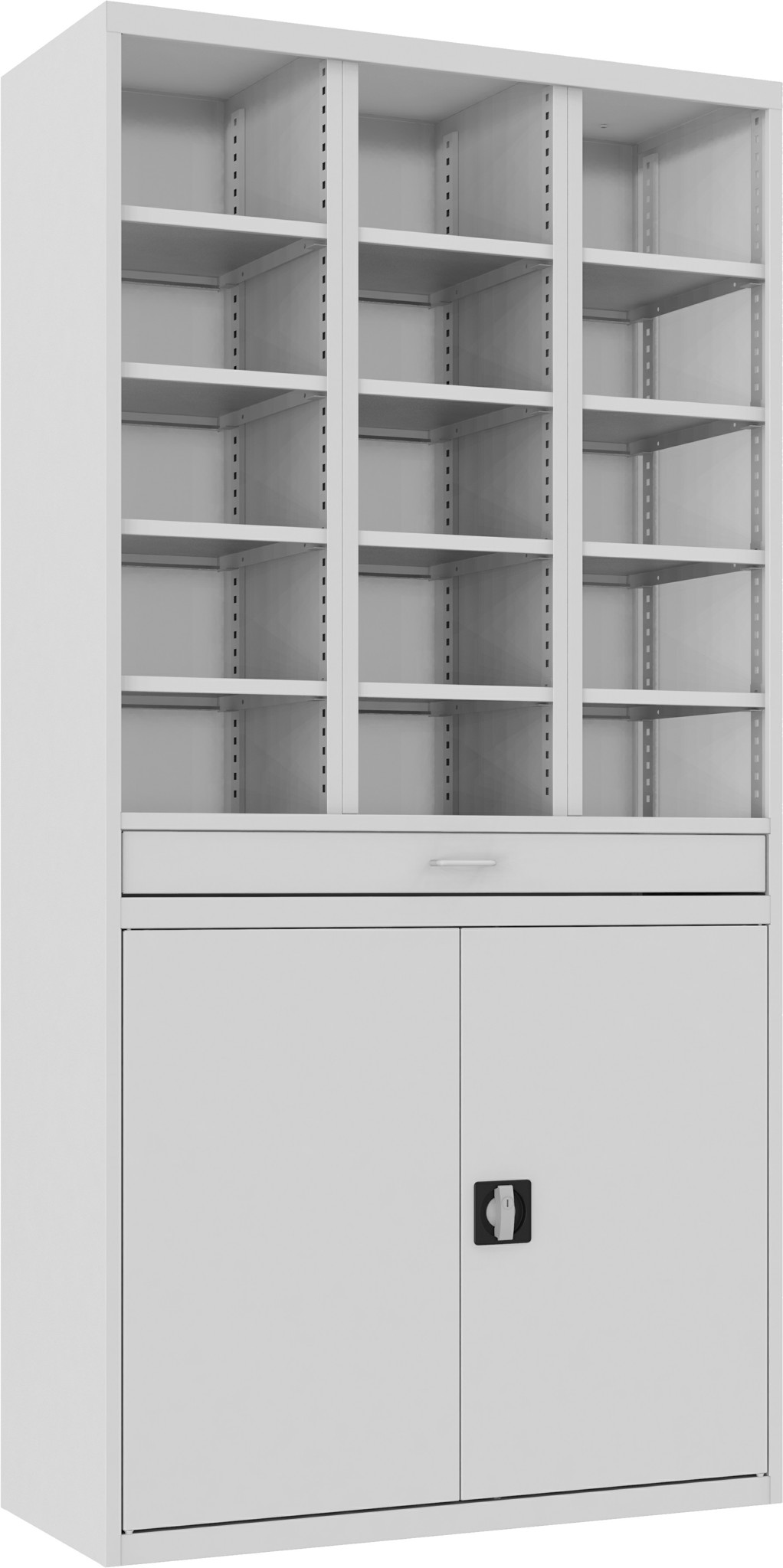 Bild von Fächerregal mit Ablage und Schrank, 1990 x 1000 x 435 mm HxBxT, SBMK 1