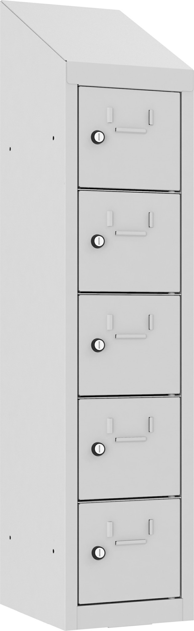 Bild von Wandschliessfachschrank mit Schrägdach SUS 215W, 240 mm, 1 Abteil mit 5 Fächer übereinander, Total 5 Fächer