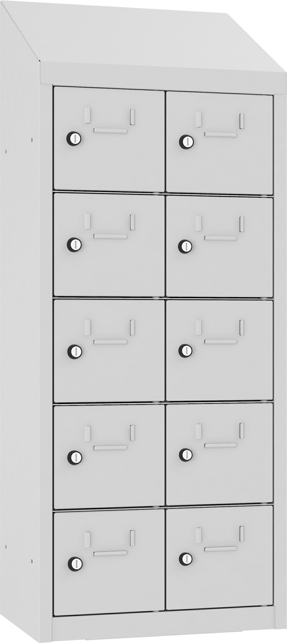 Bild von Wandschliessfachschrank mit Schrägdach SUS 225W, 430 mm, 2 Abteil mit 5 Fächer übereinander, Total 10 Fächer