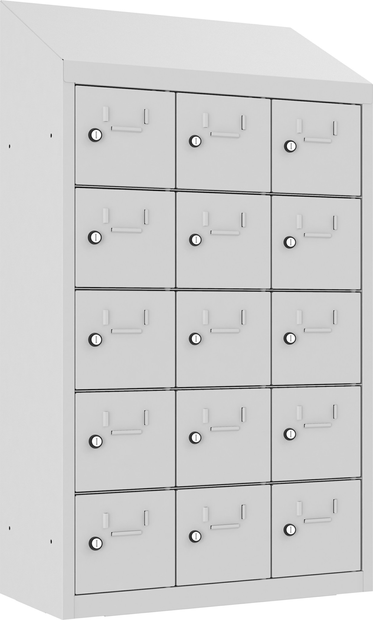 Bild von Wandschliessfachschrank mit Schrägdach SUS 235W, 620 mm, 3 Abteil mit 5 Fächer übereinander, Total 15 Fächer