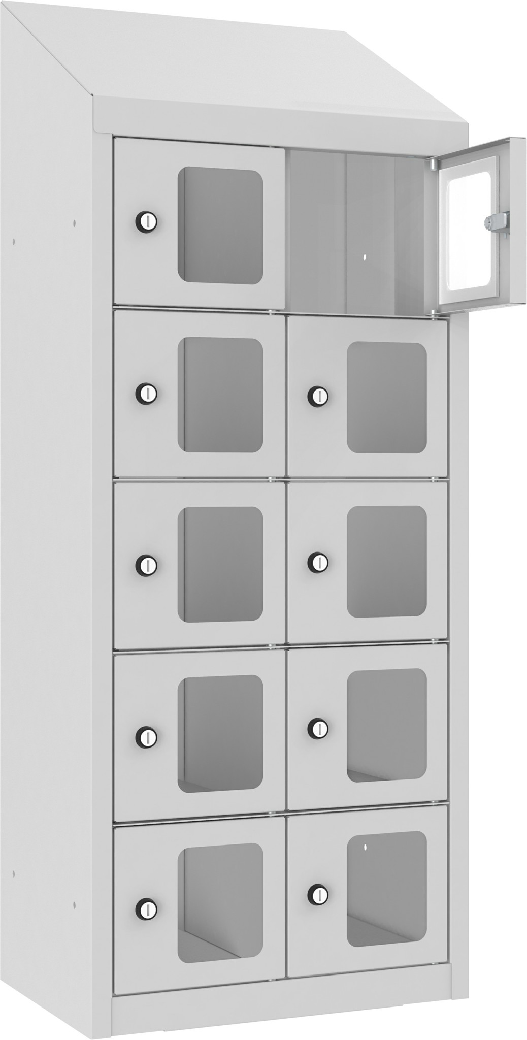 Bild von Wandschliessfachschrank mit Schrägdach und Sichtfenster SUS 225WP, 430 mm, 2 Abteil mit 5 Fächer übereinander, Total 10 Fächer