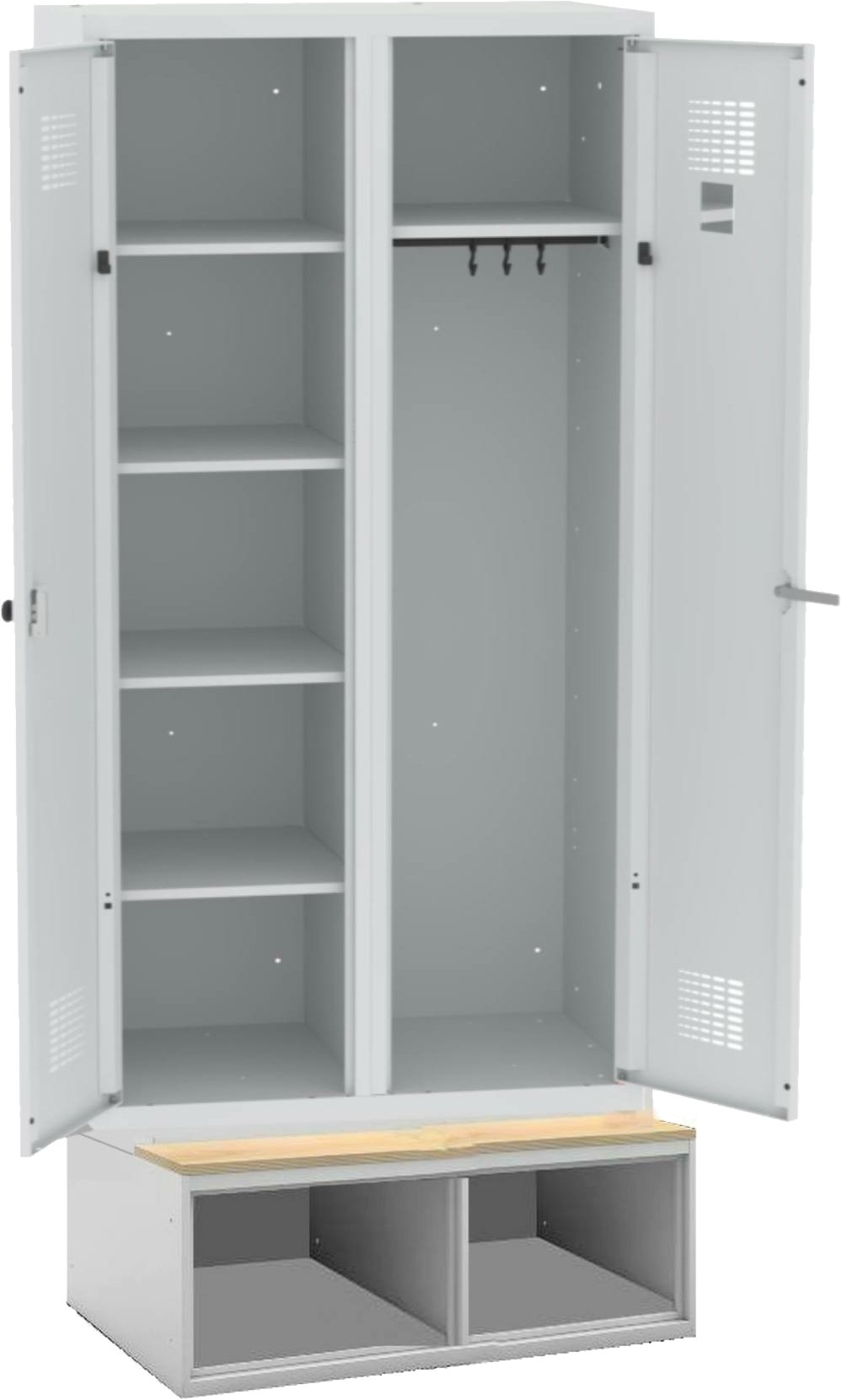 Bild von Kleider-/Wäscheschrank WZD 81 st, 1800x800x500 mm HxBxT auf Schuhfach mit Sitzbank