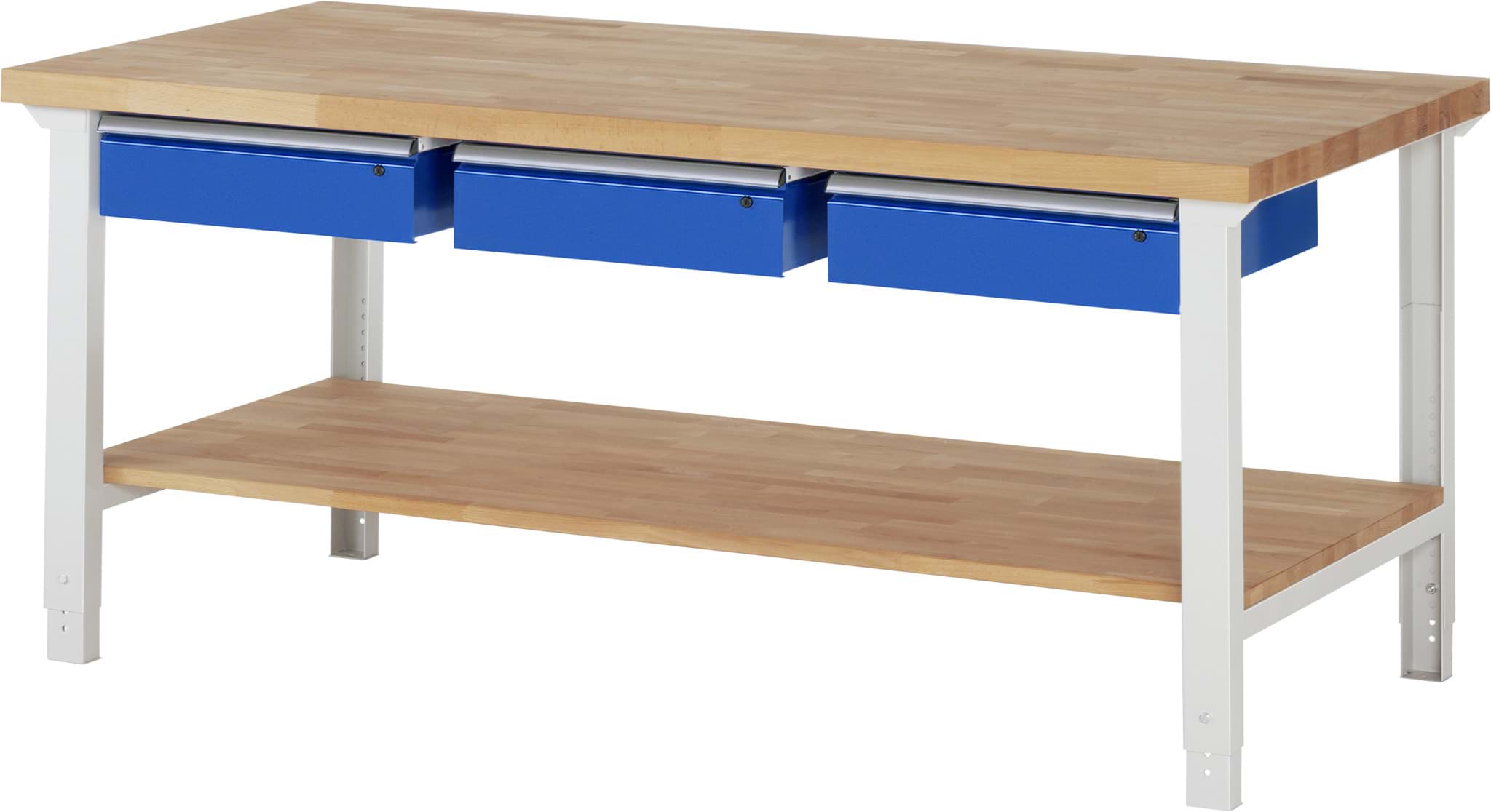 Bild von Werkbank Modell 7000, B 2000 x T 900 x H 790-1140 mm, Buche-Massiv-Platte 40 mm