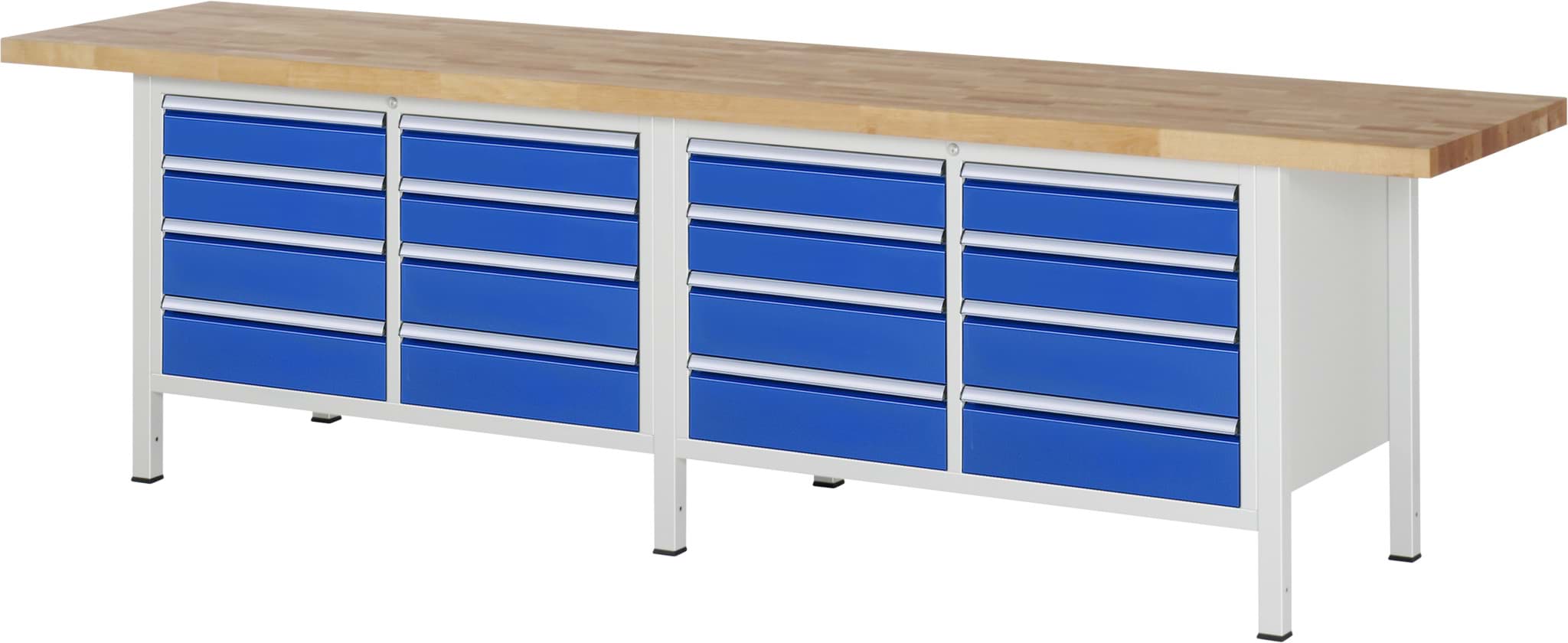 Bild von Werkbank Modell 8477, B 3000xT 700xH 840mm, Buche-Massiv-Platte 40mm