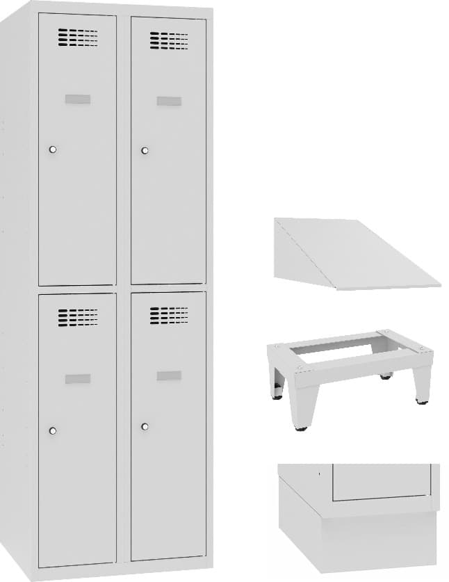 Bild von Garderobenschrank, Breite 600 mm 2 Abteile mit 2 Fächer übereinander, Total 4 Fächer, SUS 322 W