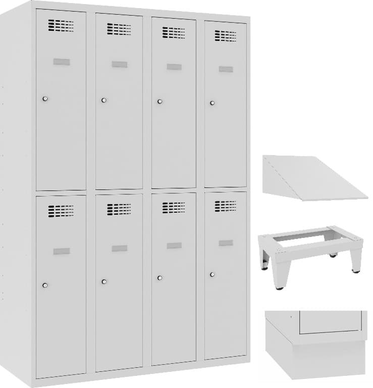 Bild von Garderobenschrank, Breite 1200 mm 4 Abteile mit 2 Fächer übereinander, Total 8 Fächer, SUS 342 W