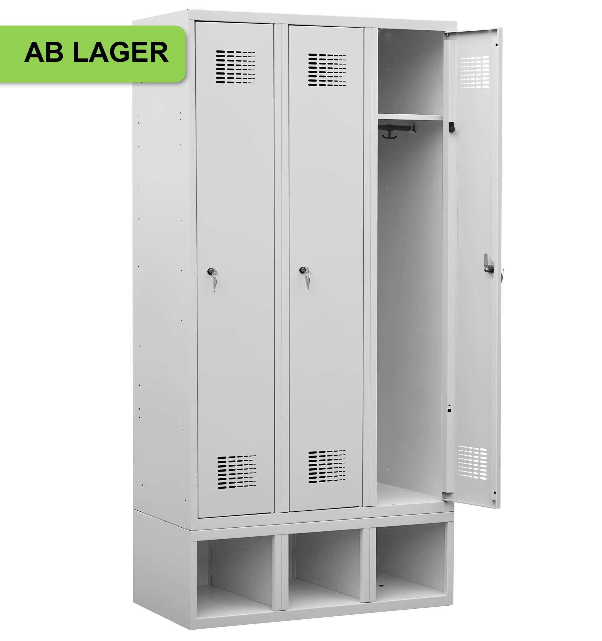 Bild von Garderobenschrank auf Schuhfach, 3 Abteile mit 400 mm Abteilbreite ab Lager