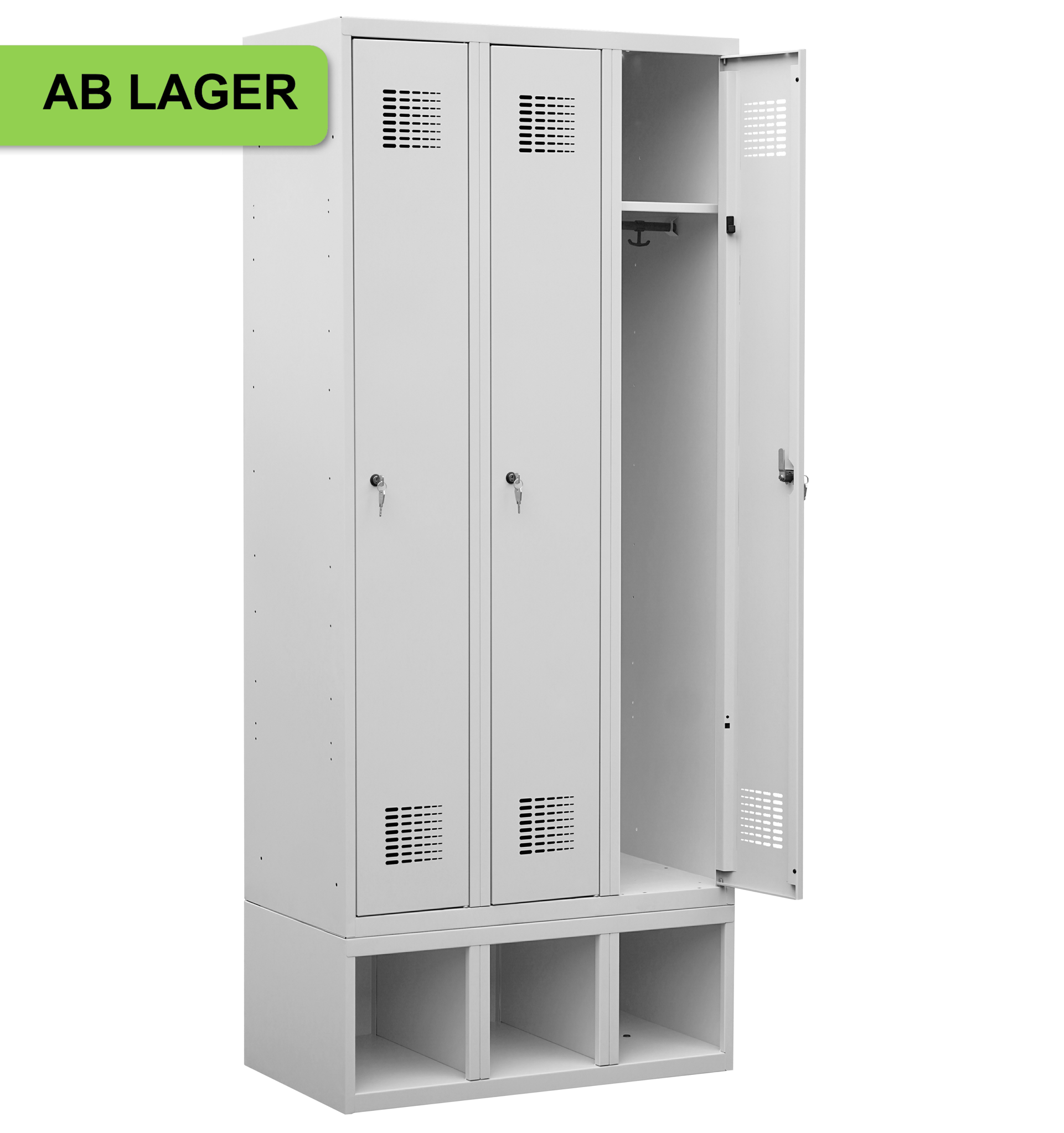 Bild von Garderobenschrank auf Schuhfach, 3 Abteile mit 300 mm Abteilbreite ab Lager