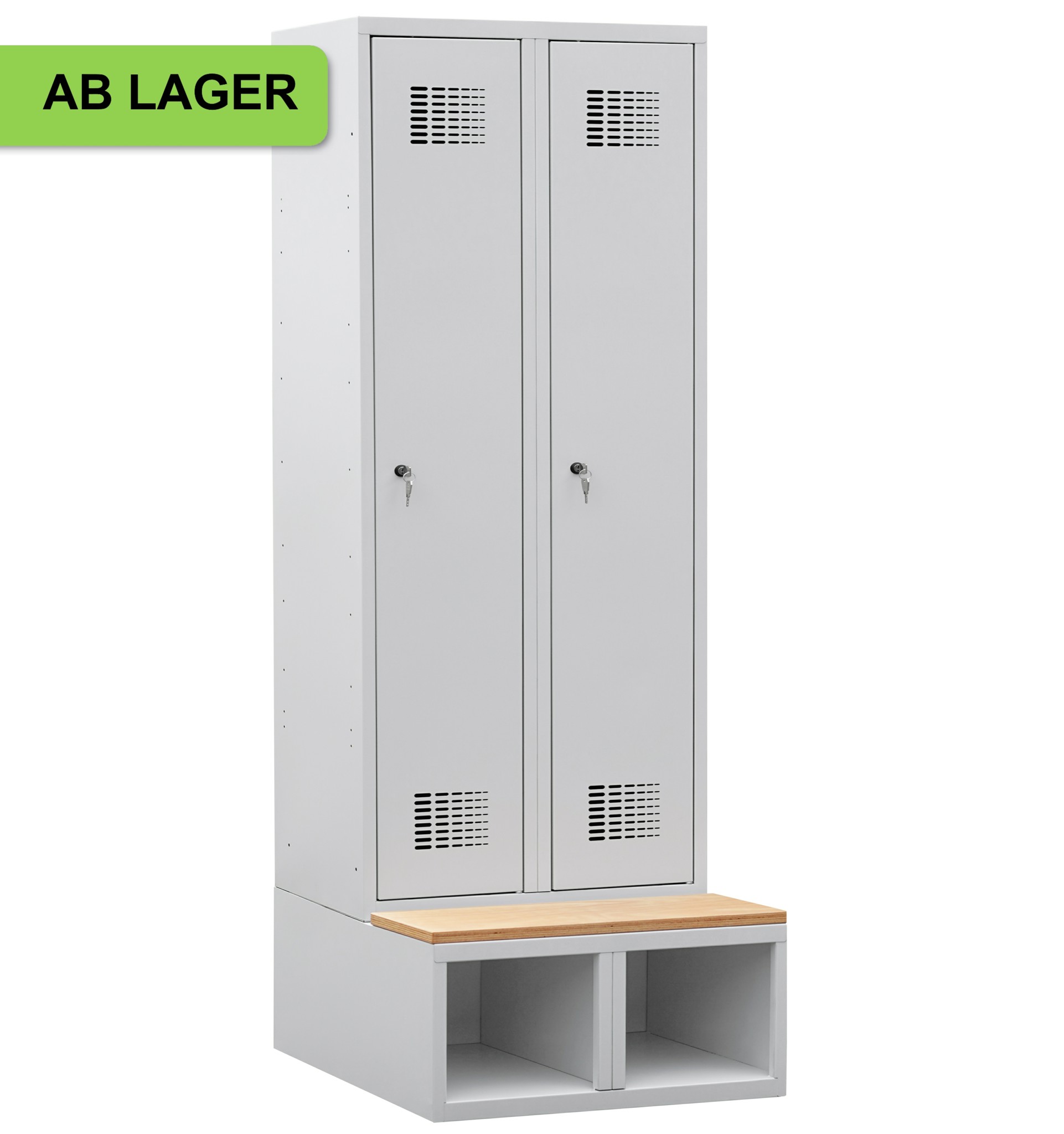 Bild von Garderobenschrank auf Schuhfach mit Sitzbank, 2 Abteile mit 400 mm Abteilbreite ab Lager