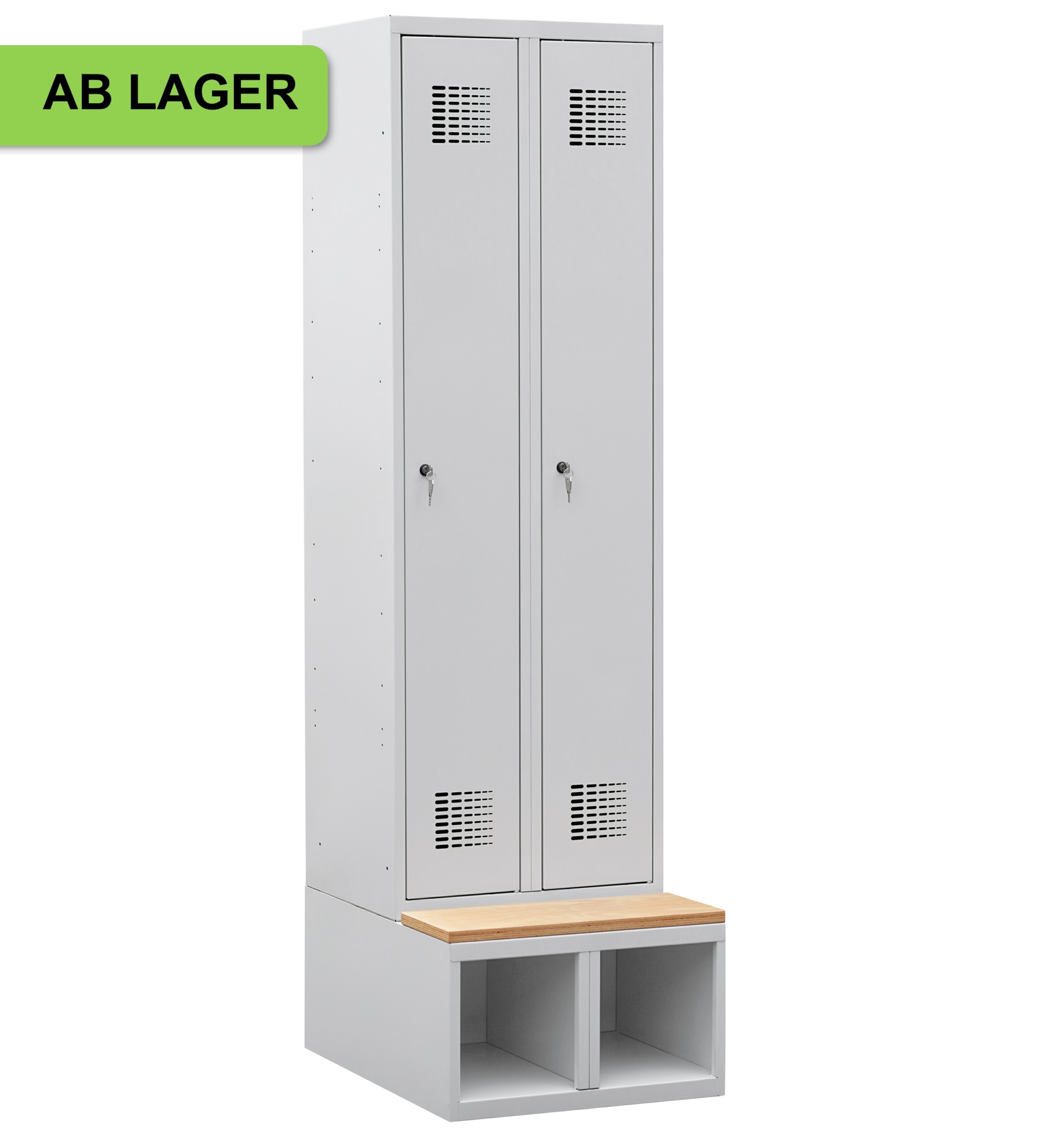 Bild von Garderobenschrank auf Schuhfach mit Sitzbank, 2 Abteile mit 300 mm Abteilbreite ab Lager