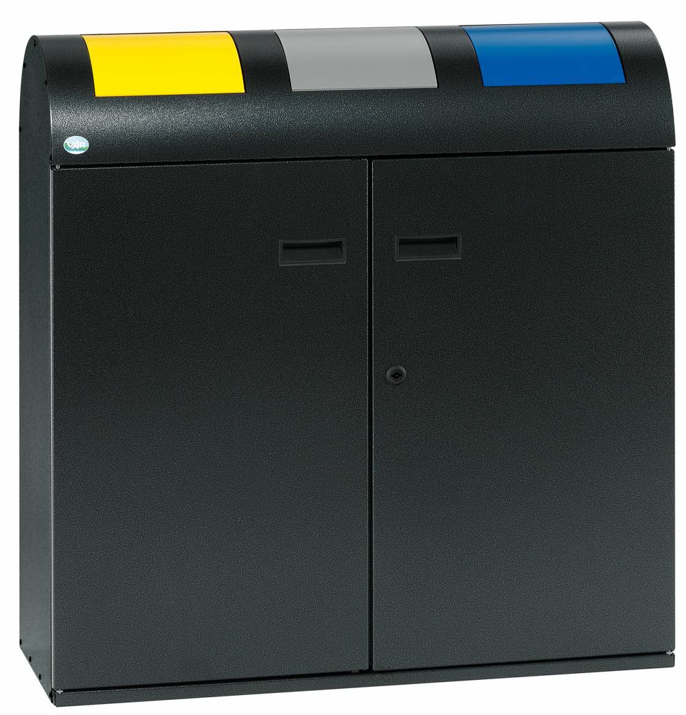 Bild von Wertstoffsammelstation WSS 75R Korpus antik-silber, Einwurfklappen gelb, silber, blau