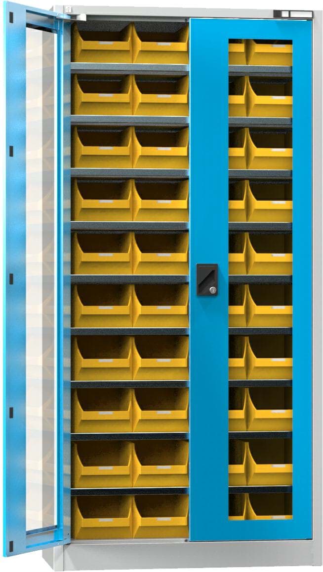 Bild von Werkstattschrank mit Türen und Glaseinsätzen und Behälter 1950x950x400 mm HxBxT UK1-B11S