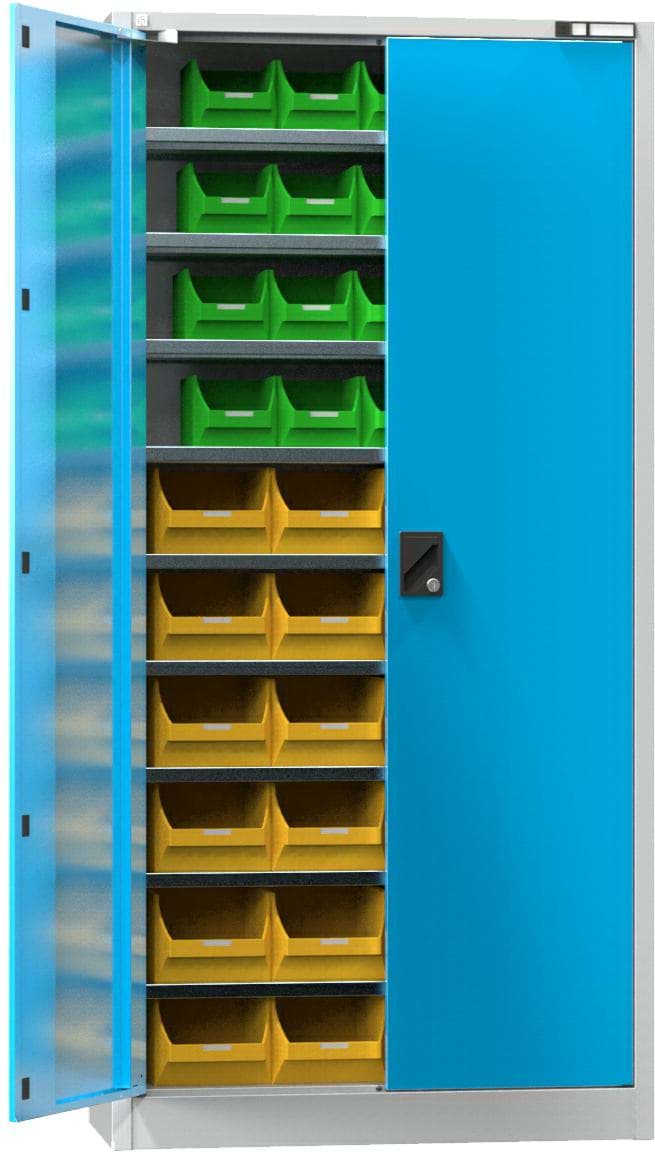 Bild von Werkstattschrank mit Türen und Behälter 1950x950x400 mm HxBxT UK1-B21