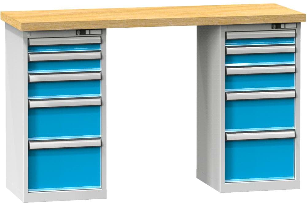 Bild von Werkbank fixe Höhe mit 2 x Schubladenschrank, 1500x800x880 mm LxTxH