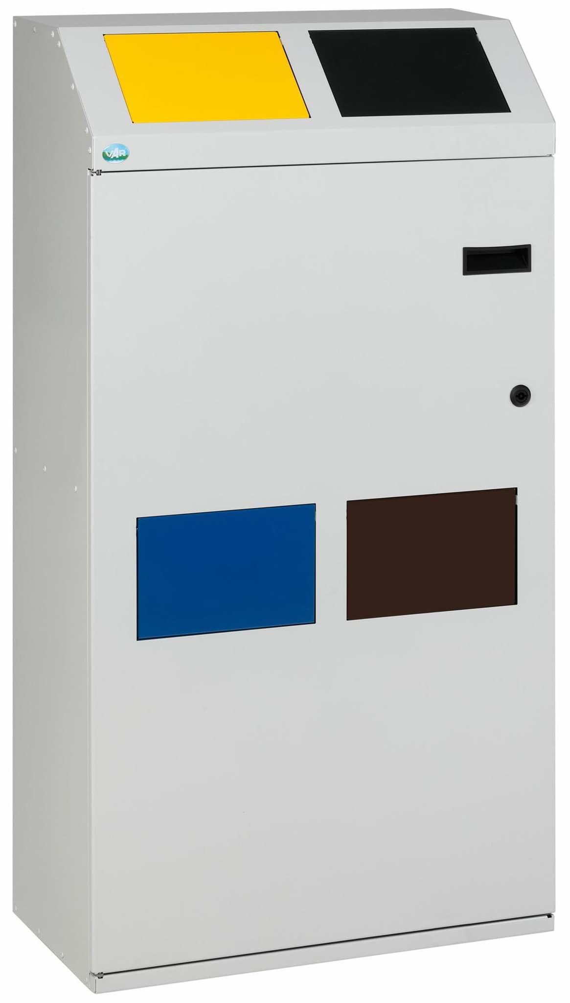 Bild von Wertstoffsammelstation WSS 115 4-Fach Korpus Lichtgrau, Einwurfklappen gelb, anthrazit, blau,braun