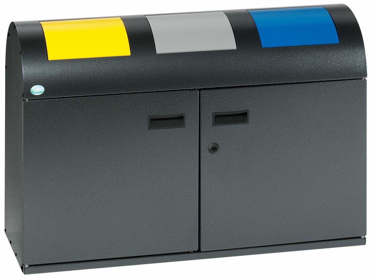 Bild von Wertstoffsammelstation WSS 50R Korpus antik-silber, Einwurfklappen gelb, silber, blau