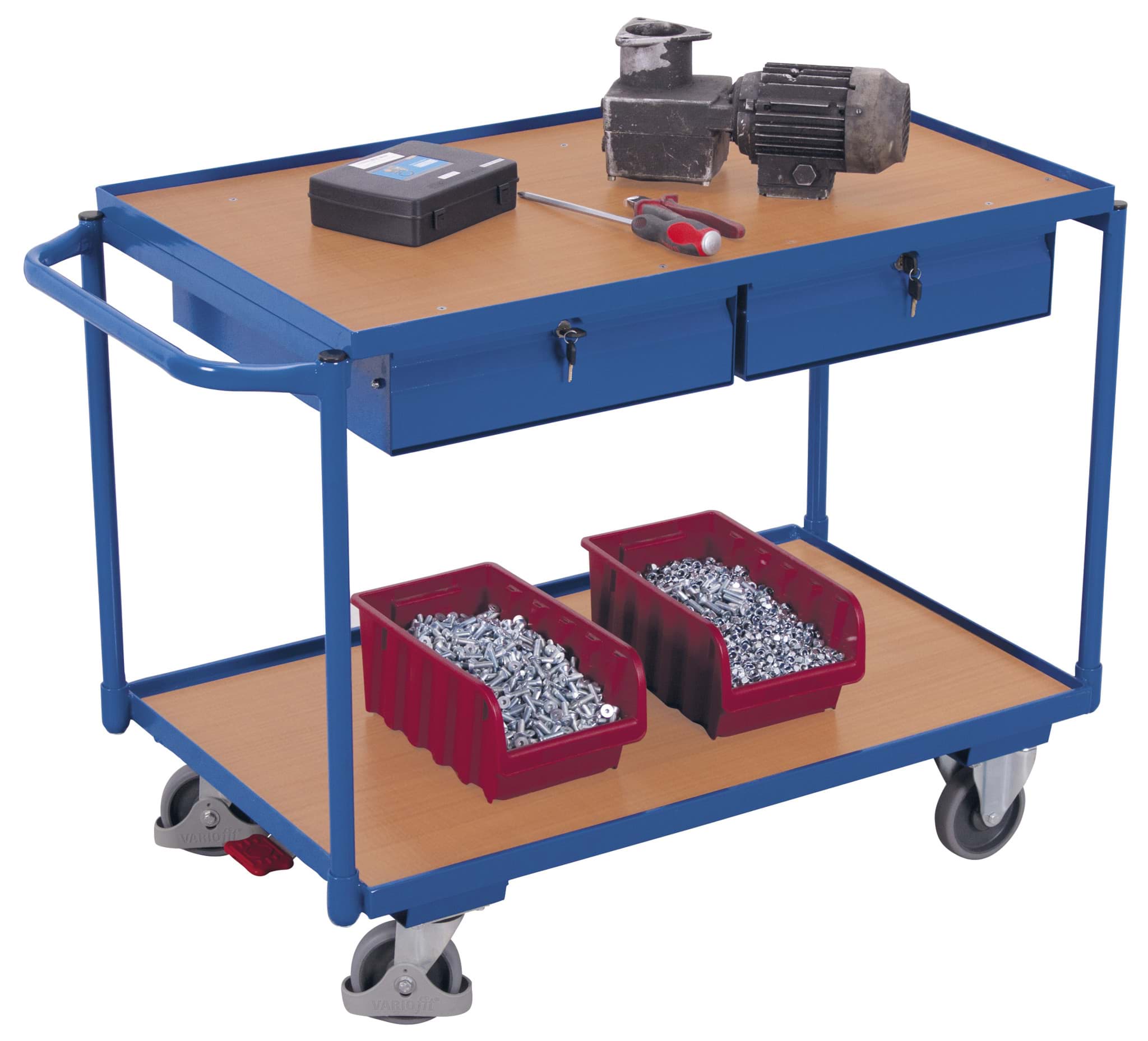 Bild von Tischwagen mit 2 Ladeflächen und 2 Schubladen, 1175x625x850 mm BxTxH